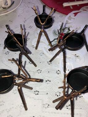 Set of 5 Bronze Brushed Metal Reindeer Tea Light Candle Holders